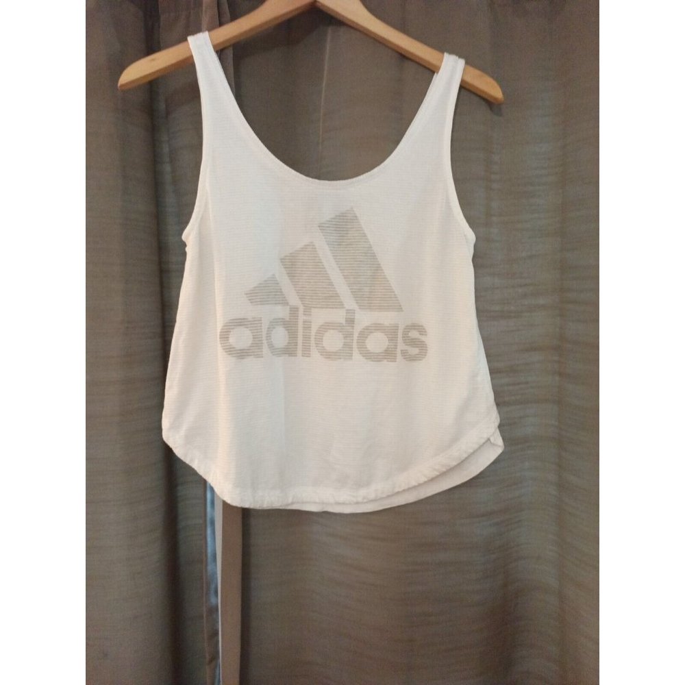 Women's Adidas Hi-Lo White/Gray Striped lightweight Tank Shirt Size Small